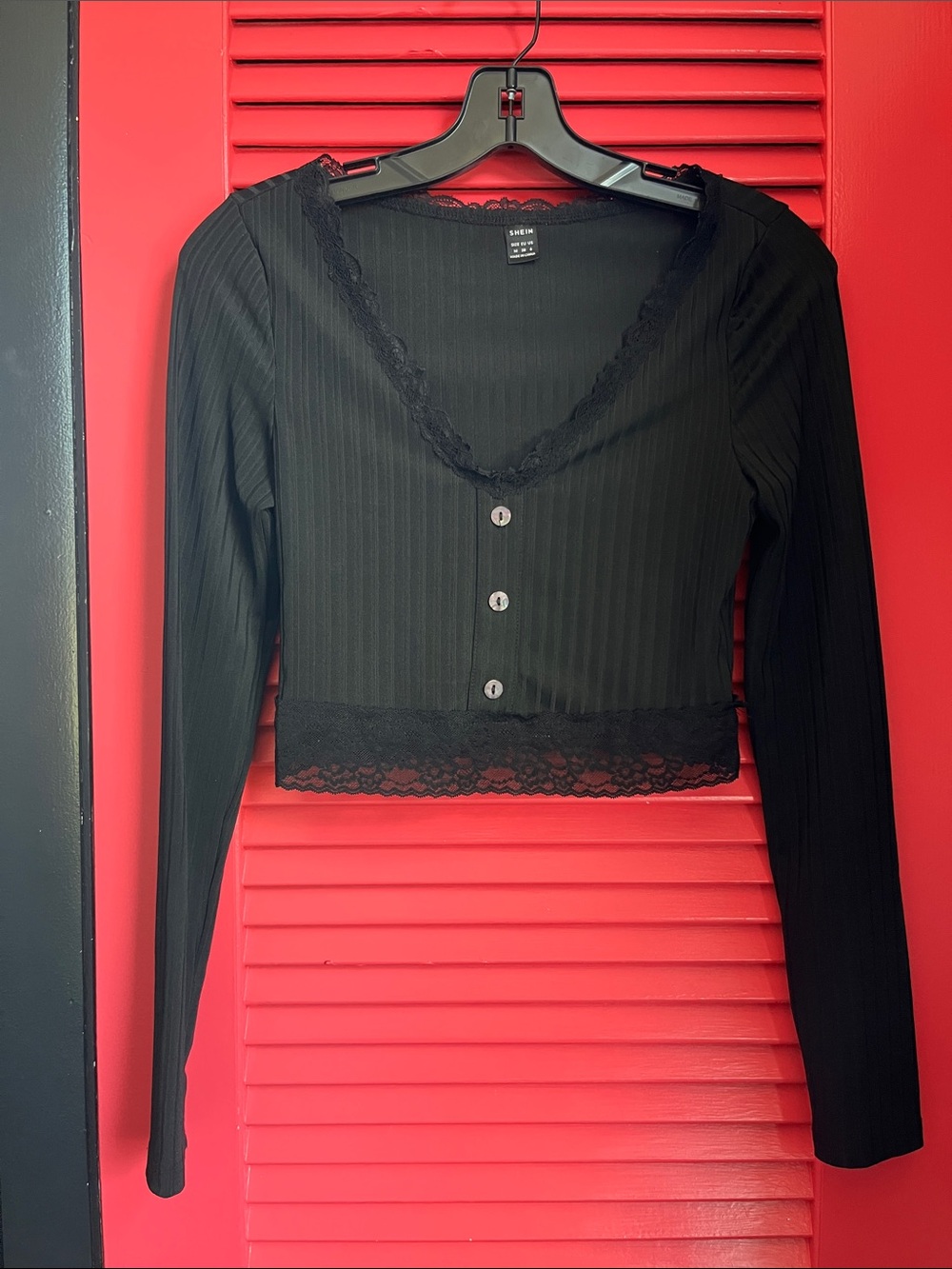 shein brand black lace trim crop cardigan size medium